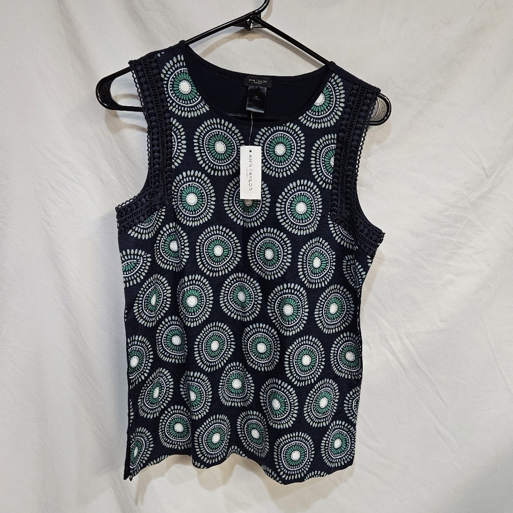 NWT Ann Taylor Petite Women's Blue Floral Lace Sleeveless Top ~ Size XS $45 RET